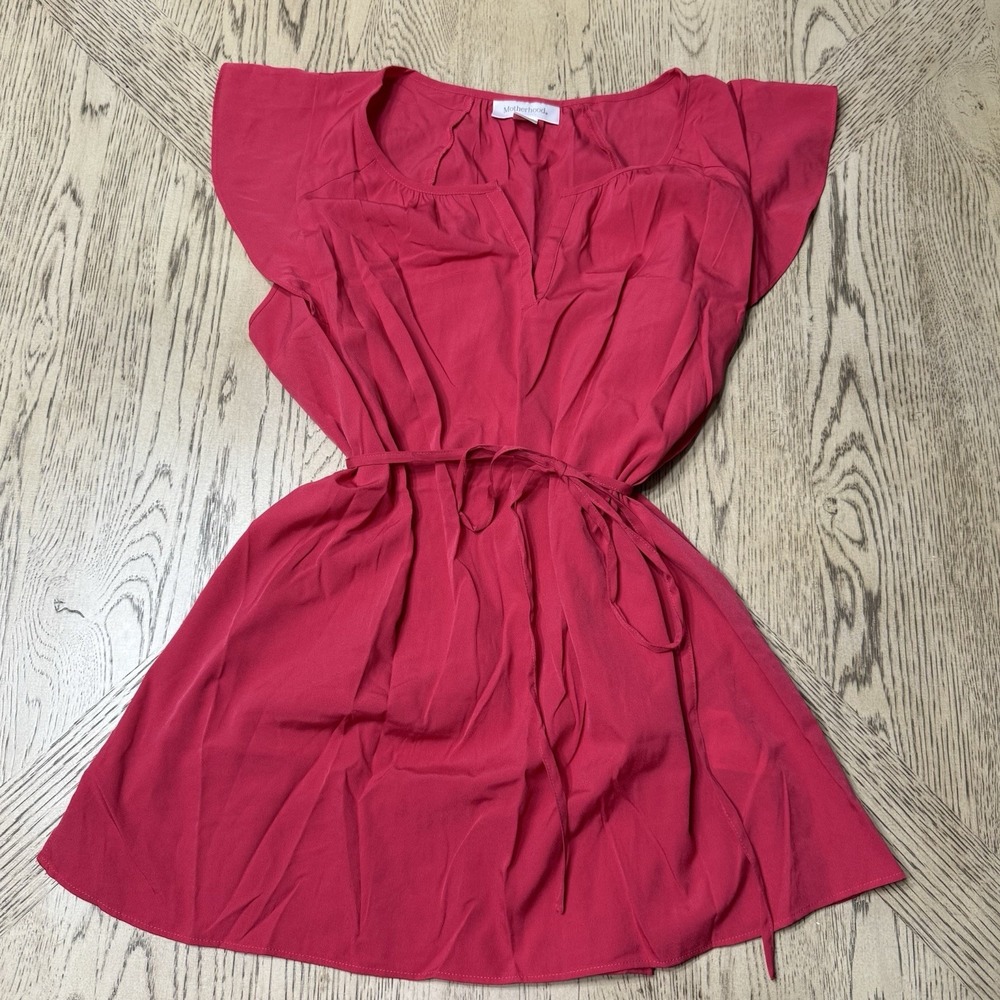 Motherhood Maternity Large Pink Red Tie‎ Waist V-Neck Blouse Top